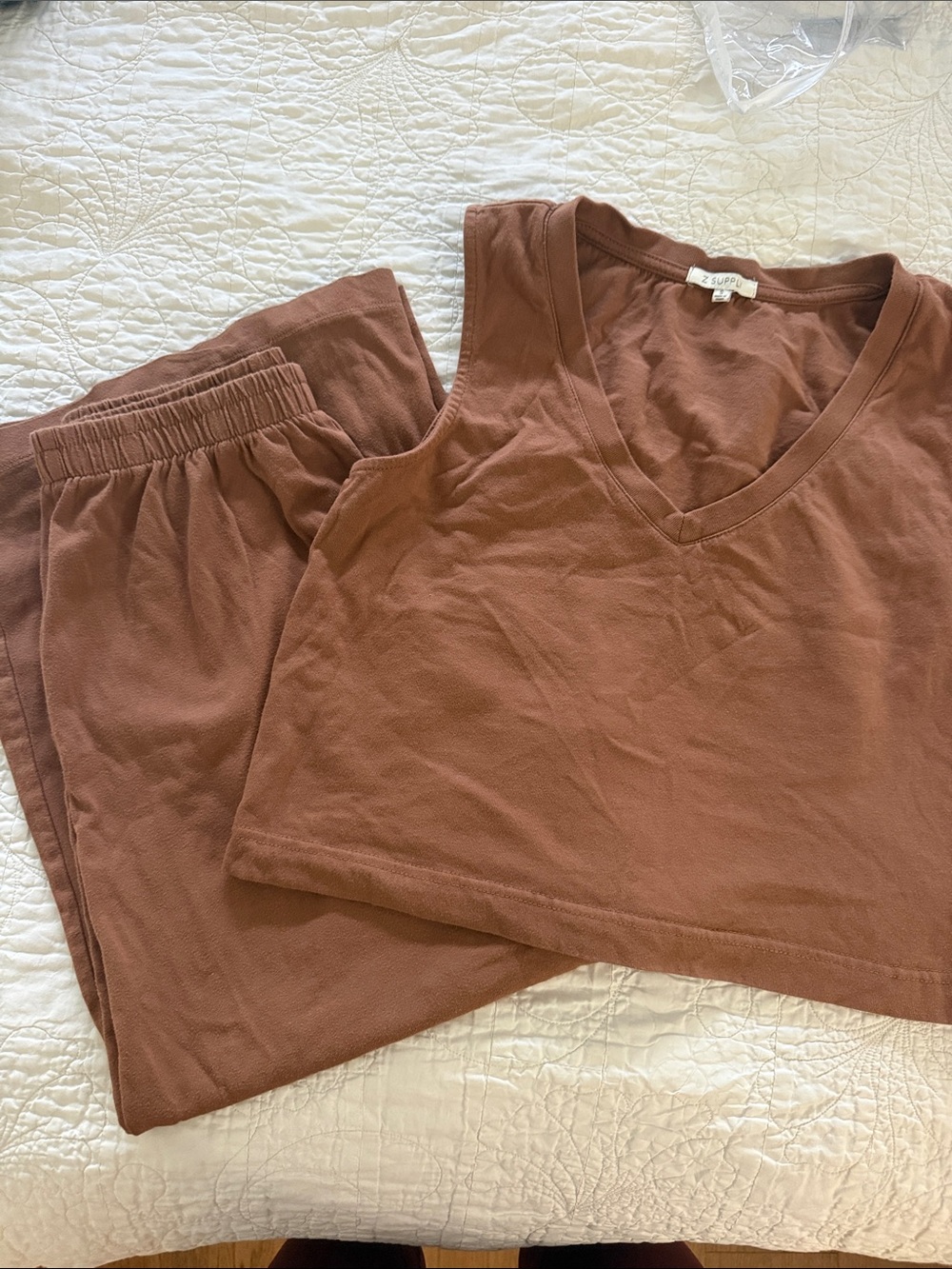 Z Supply Brown Sleeveless V-Neck Lounge Set